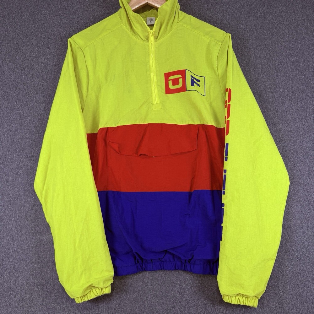 Colorblock 1/2 Zip Windbreaker Jacket Mens Medium Green Red Blue Stand-Up